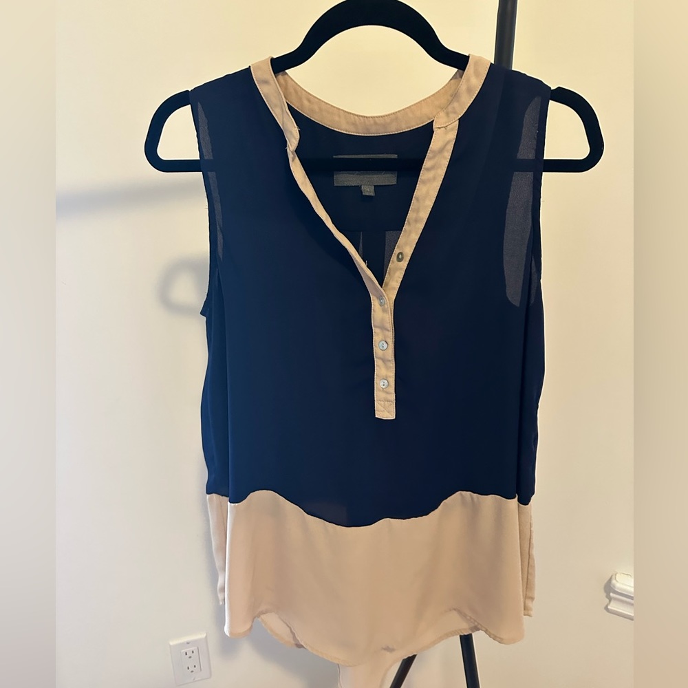 Navy & Beige Sheer Long Women’s Top